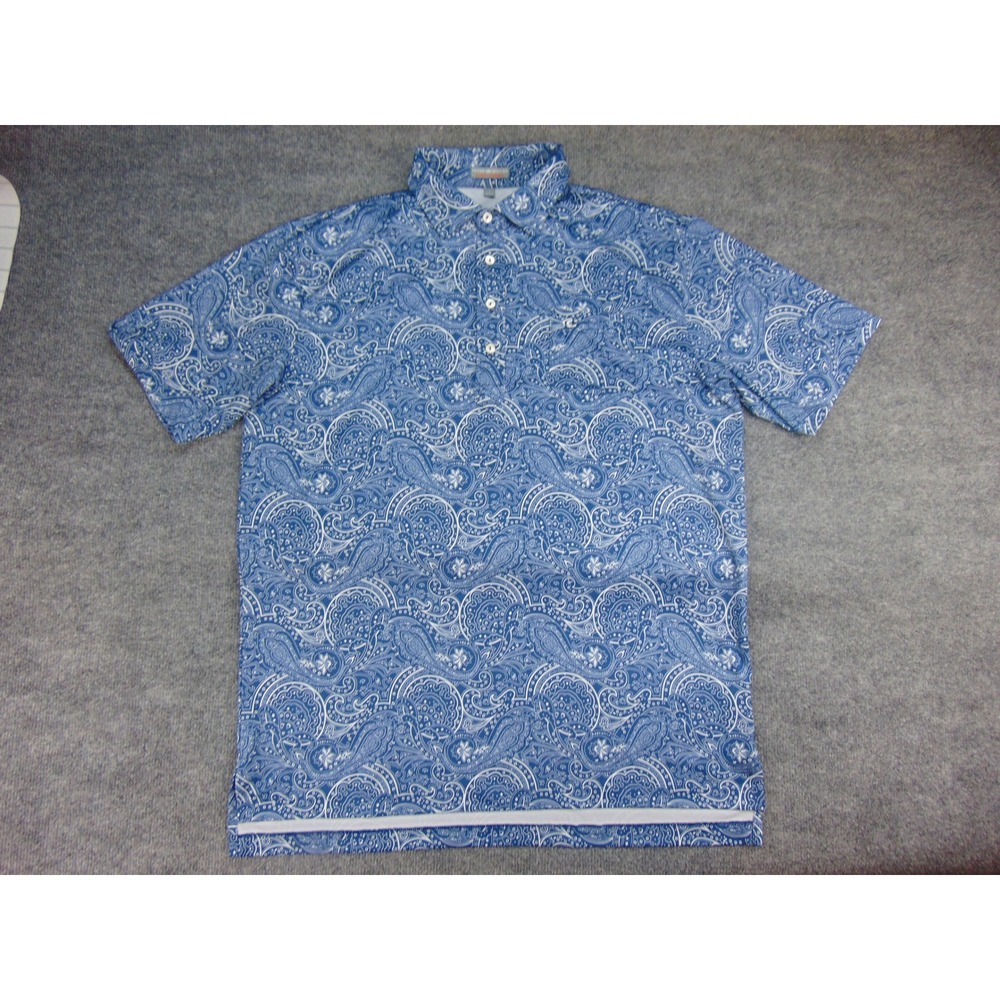 Peter Millar Polo Shirt Mens Large Summer Comfort Blue Paisley Short Sleeve Golf - Picture 2 of 8